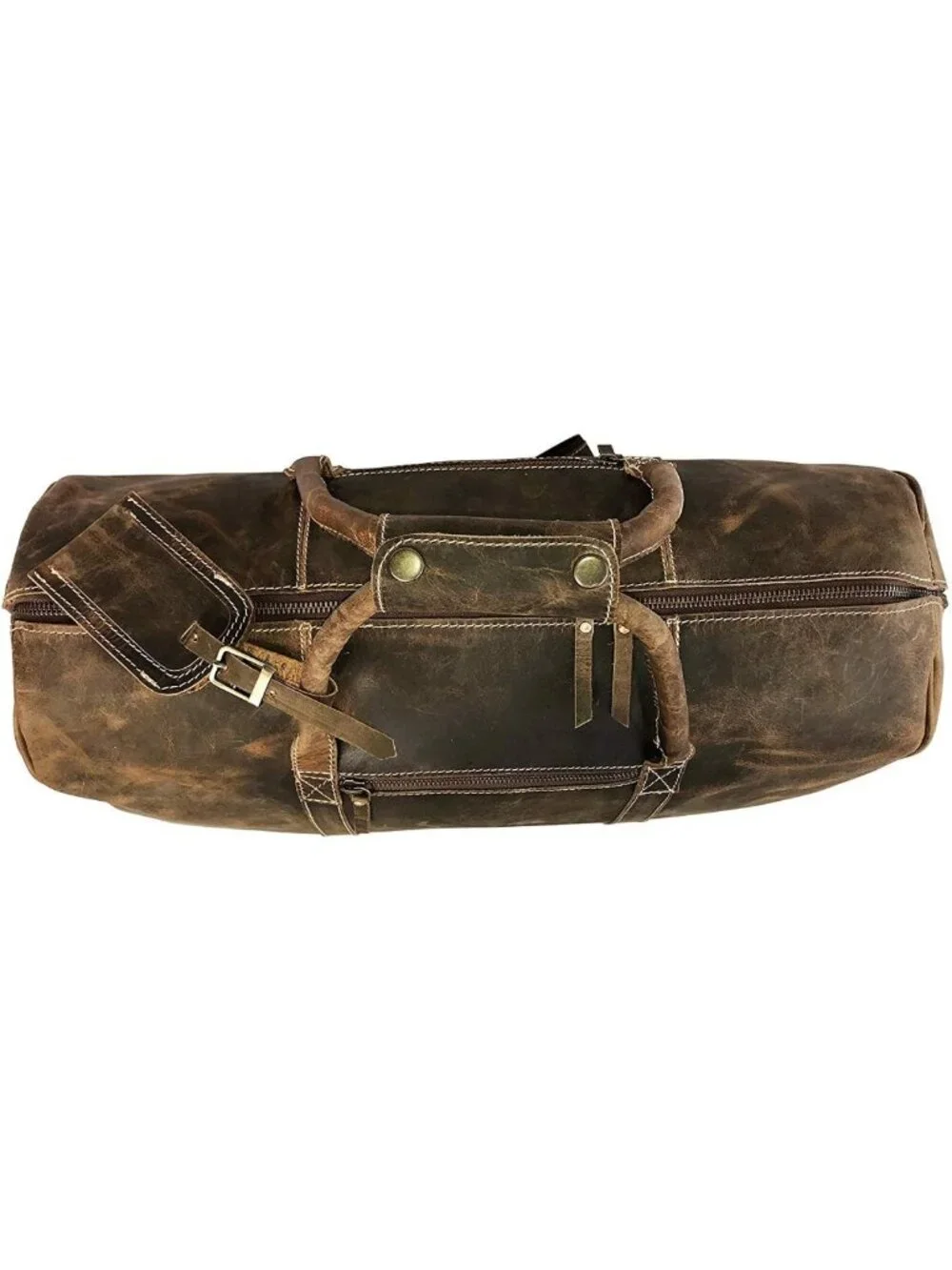 Full Grain Leather Duffle Bag for Men, Buffalo Weekend Travel Bag with Pockets